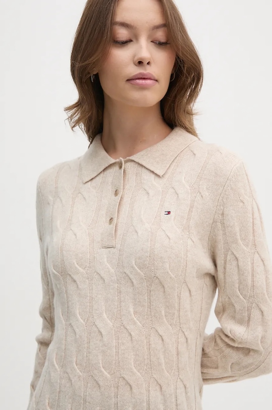 Vlněné šaty Tommy Hilfiger béžová WW0WW43085