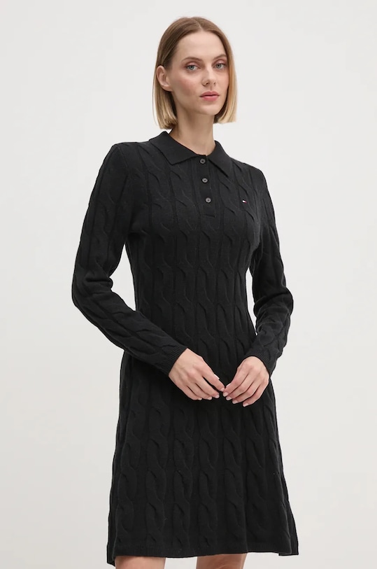 Tommy Hilfiger rochie din lana fixat negru WW0WW43085