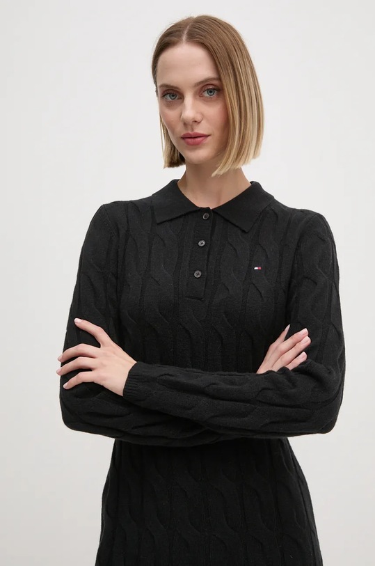 Tommy Hilfiger rochie din lana negru WW0WW43085