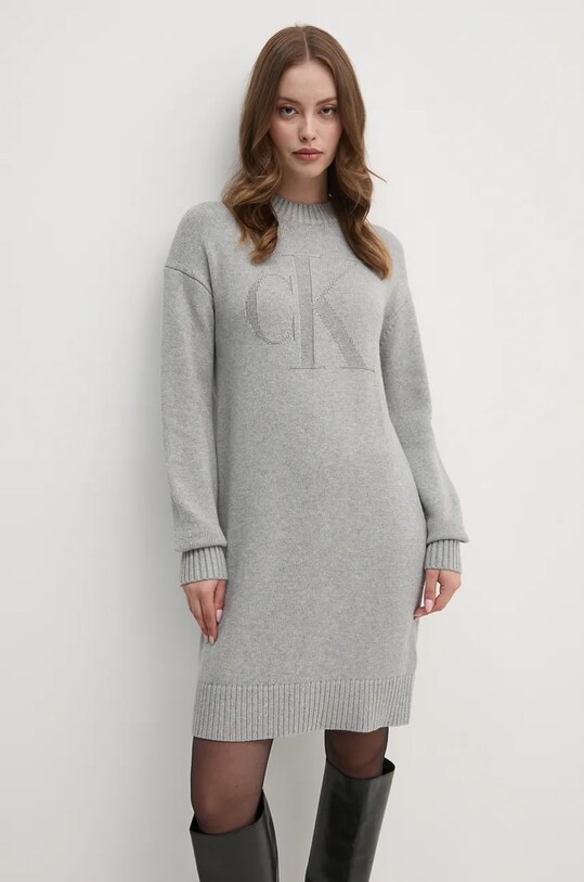Платье с примесью шерсти Calvin Klein Jeans длинный серый J20J224923