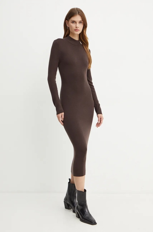 MICHAEL Michael Kors sukienka wełniana brązowy MF482Q14VR