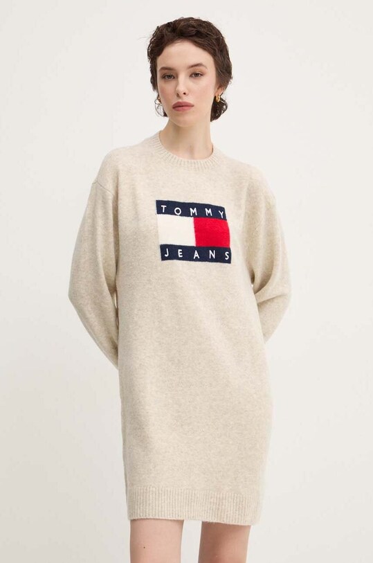 Платье с примесью шерсти Tommy Jeans casual бежевый DW0DW18719