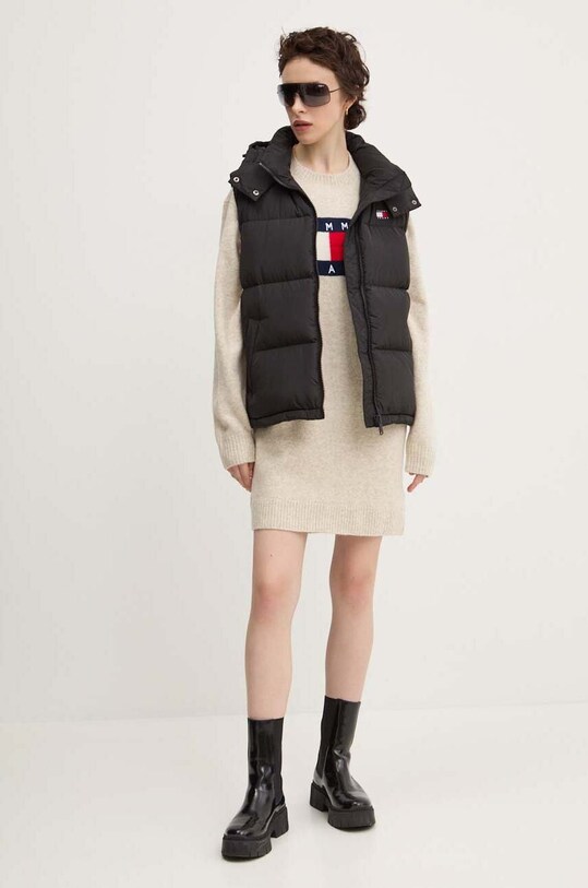 Tommy Jeans rochie din amestec de lana DW0DW18719 bej AW24