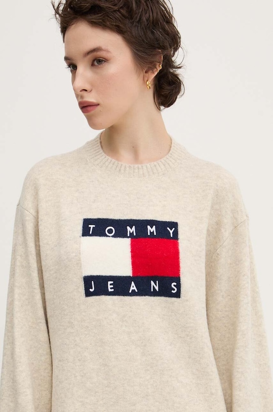 Tommy Jeans rochie din amestec de lana bej DW0DW18719