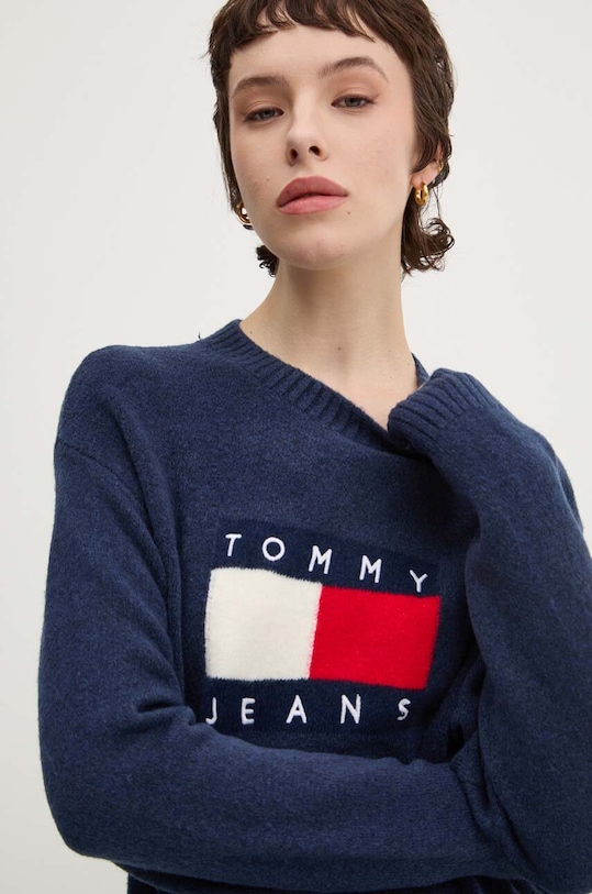 Tommy Jeans rochie din amestec de lana bleumarin DW0DW18719