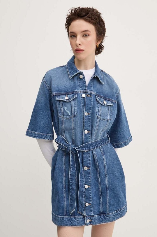 Tommy Jeans rochie din denim fixat albastru DW0DW19733