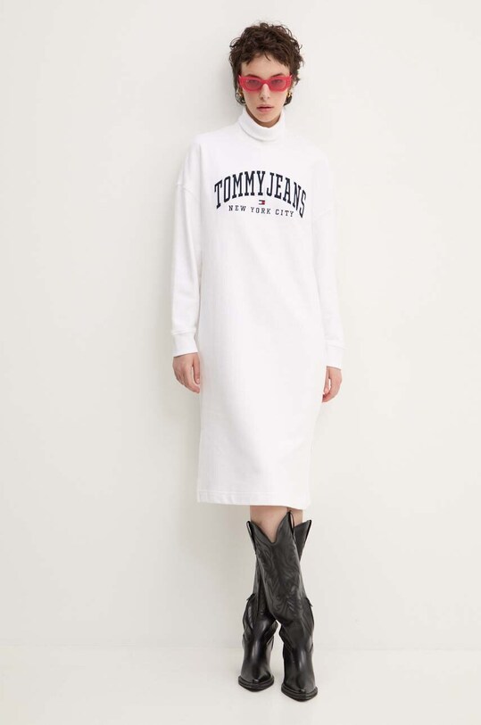 Хлопковое платье Tommy Jeans длинный белый DW0DW19808