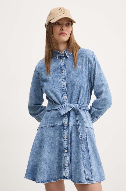 Tommy Jeans rochie din denim fixat albastru DW0DW19813