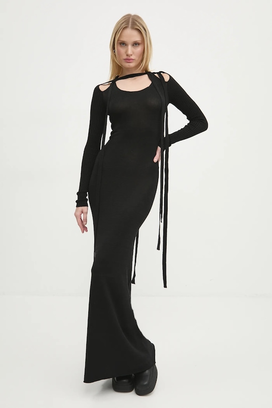 Y/Project rochie MULTISCARF LONG SLEEVE KNIT DRESS maxi negru 106DR008