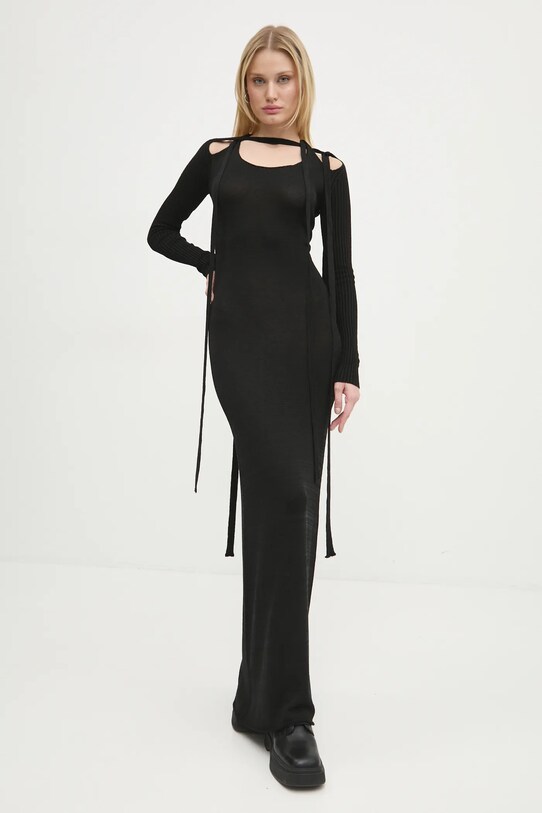 Y/Project sukienka MULTISCARF LONG SLEEVE KNIT DRESS 106DR008 czarny AW24