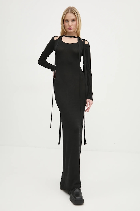 Y/Project rochie MULTISCARF LONG SLEEVE KNIT DRESS 106DR008 negru AW24