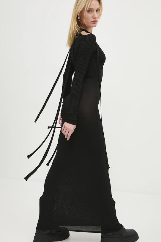 Y/Project rochie MULTISCARF LONG SLEEVE KNIT DRESS negru 106DR008