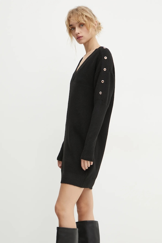 Morgan sukienka z domieszką wełny RMHIVER z elastanem czarny RMHIVER