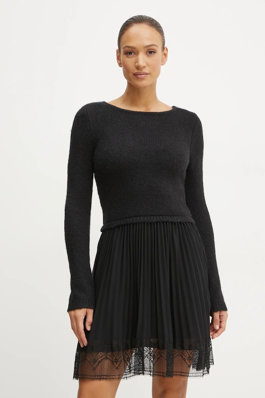 Šaty z vlněné směsi Morgan RMLACE mini černá RMLACE