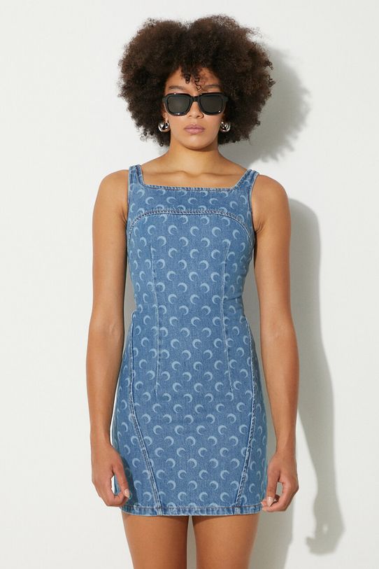 Φόρεμα τζιν Marine Serre Moon Laser Denim Mini Dress ύφασμα μπλε WDR056A