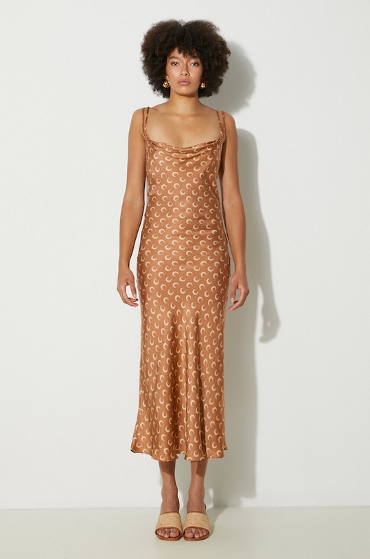 Marine Serre dress Moon Printed Flou Long Slip Dress all-over print brown WDR302A