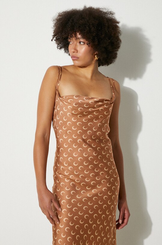 Marine Serre dress Moon Printed Flou Long Slip Dress brown WDR302A