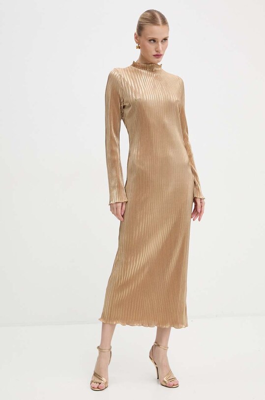 Never Fully Dressed vestito Gold Plisse Sophia Dress maxi oro NFDDR1589