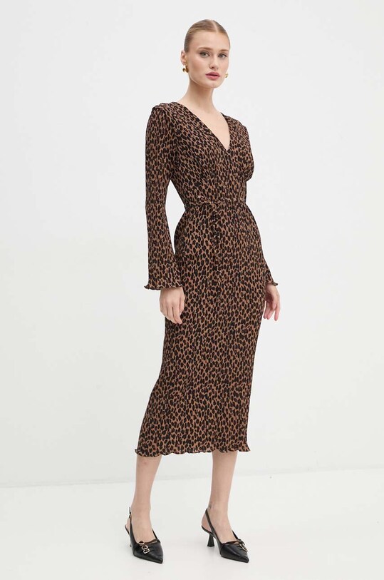 Never Fully Dressed rochie Leopard Celeste Dress midi bej NFDDR1701