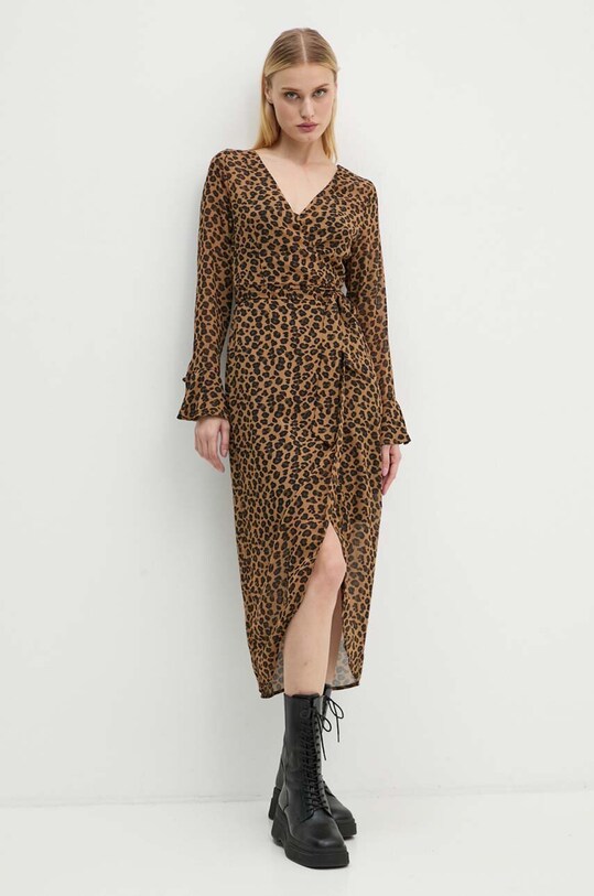 Сукня Never Fully Dressed Leopard Sheer Wrap Dress довгий коричневий NL28459