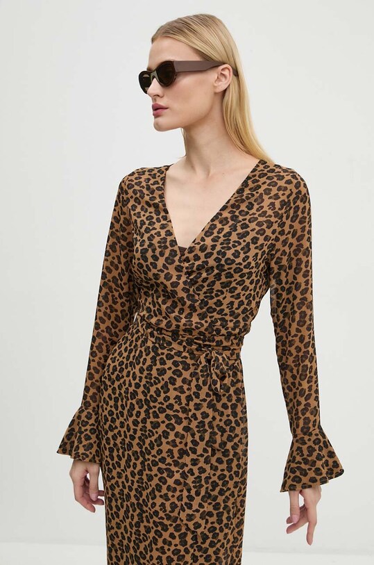 Сукня Never Fully Dressed Leopard Sheer Wrap Dress NL28459 коричневий AW24