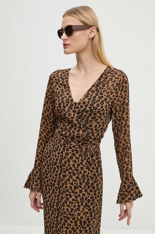Never Fully Dressed rochie Leopard Sheer Wrap Dress NL28459 maro AW24