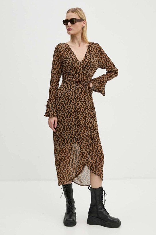 Платье Never Fully Dressed Leopard Sheer Wrap Dress коричневый NL28459