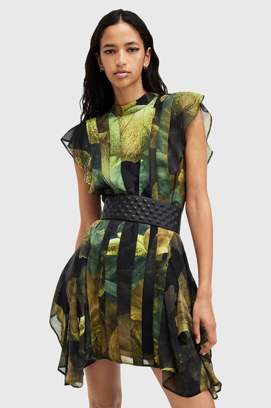 AllSaints rochie FLEUR mini verde W027DB