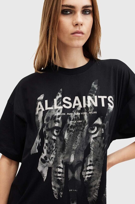 Bombažna obleka AllSaints RIPROAR W234DB črna AW24
