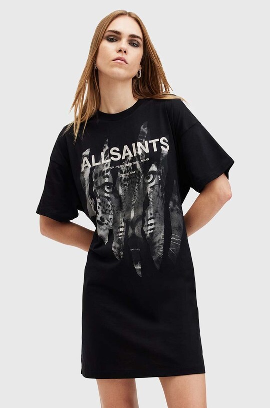 Oblačila Bombažna obleka AllSaints RIPROAR W234DB črna