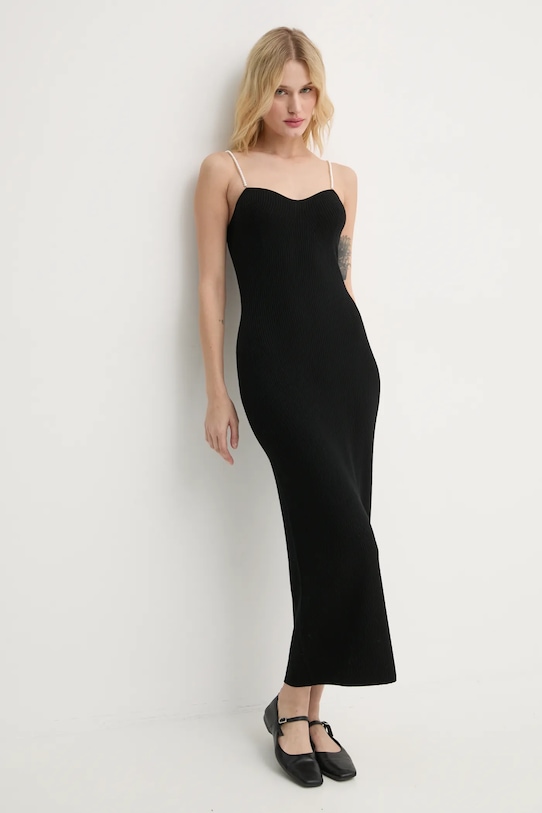 Vlnené šaty FROM FUTURE vlna čierna WRO01751