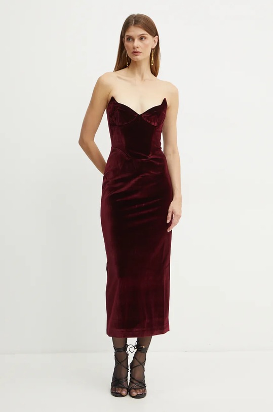 Bardot rochie de catifea CAMELLIA 59535DB burgundia AW24