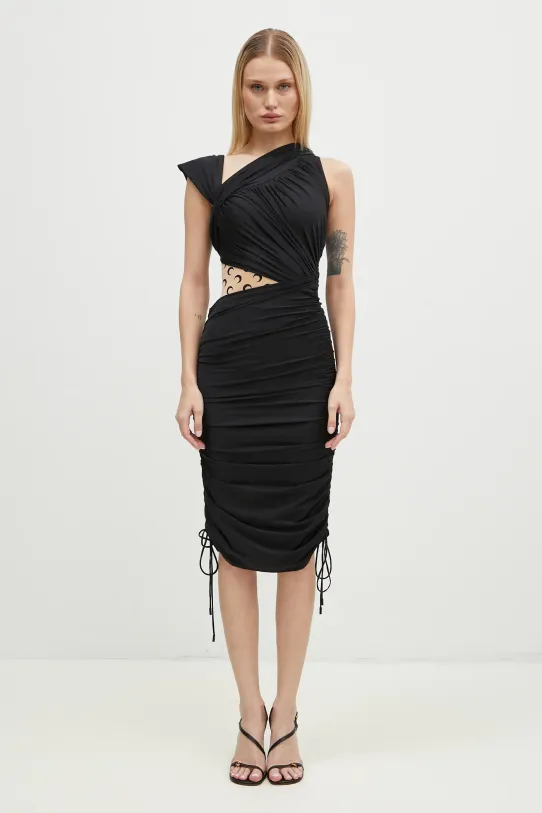 Сукня Marine Serre Draped Jersey Draped Dress круглий виріз чорний WDR303A.RJER0018