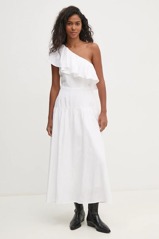 Pedro del Hierro sukienka z domieszką lnu casual biały 3818442