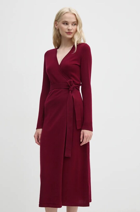 DIANE VON FURSTENBERG rochie din lana DVFMR43E00 burgundia AW24