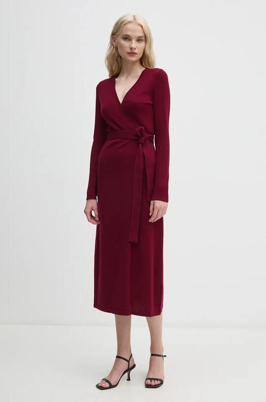 DIANE VON FURSTENBERG rochie din lana burgundia DVFMR43E00