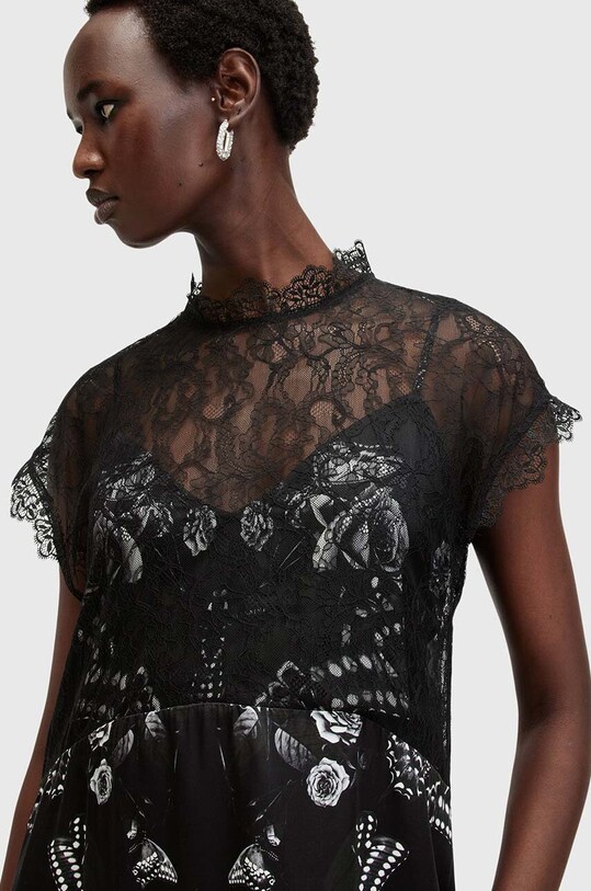 AllSaints rochie din amestec de matase GIAN DRESS W026DB negru AW24