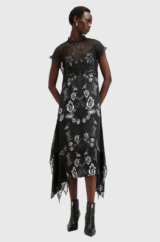 Сукня з домішкою шовку AllSaints GIAN DRESS W026DB чорний