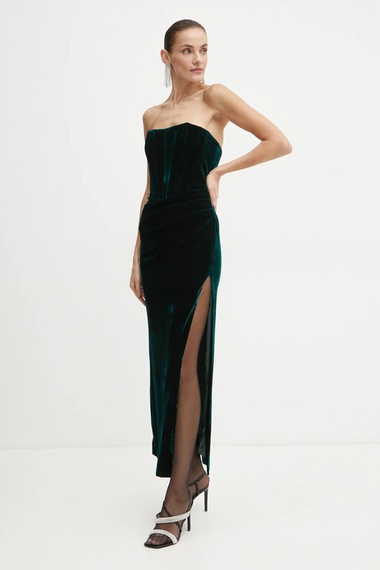 Bardot bársony ruha EVERLASTING váll nélküli zöld 58082DB4