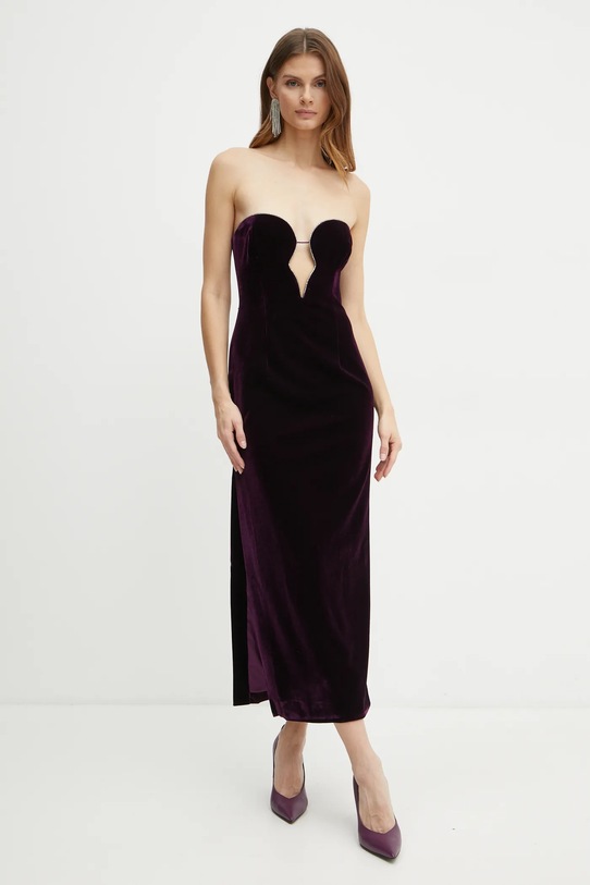 Bardot rochie de catifea LILAH midi violet 58730DB