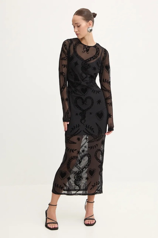 Рокля Never Fully Dressed Swallow Romance Soho трикотаж черен NFDDR1571