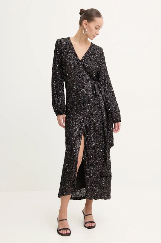 Never Fully Dressed rochie Kira Wrap Dress maxi negru NFDDR1582