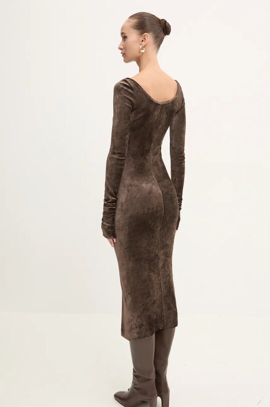 Ρούχα Βελούδινο φόρεμα Rick Owens Lilies LI02D5532VSTET2 καφέ