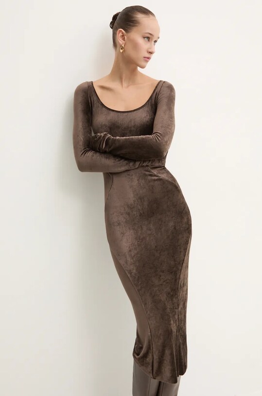 Βελούδινο φόρεμα Rick Owens Lilies καφέ LI02D5532VSTET2