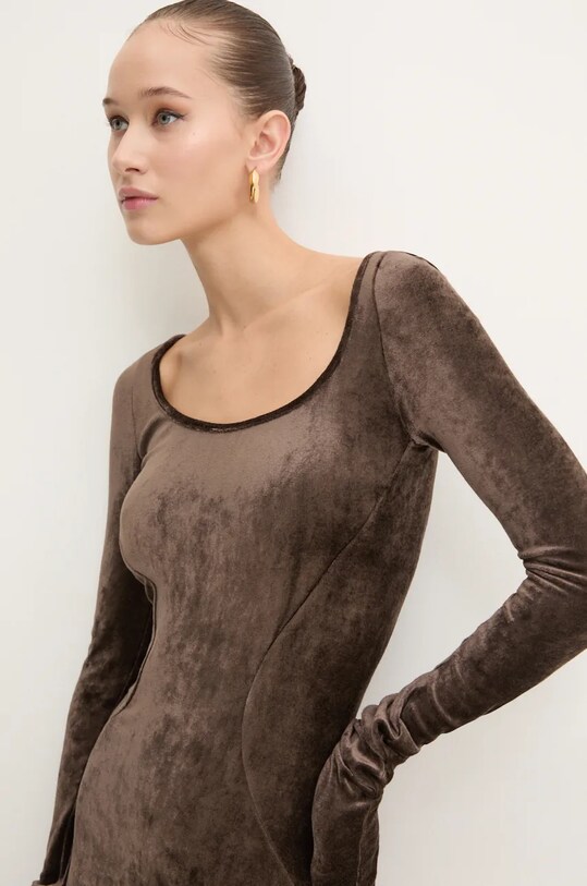 Βελούδινο φόρεμα Rick Owens Lilies LI02D5532VSTET2 καφέ