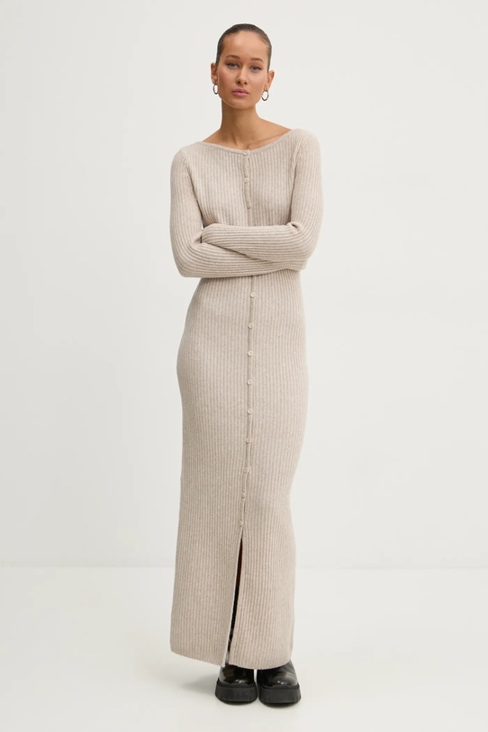 Vlněné šaty Abercrombie & Fitch maxi béžová KI159.5063.180