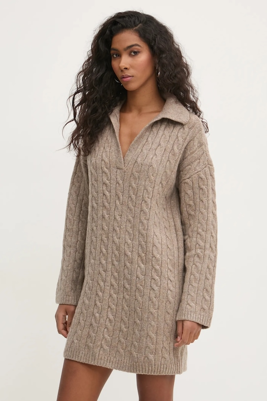 Abercrombie & Fitch sukienka z domieszką wełny KI159.5097.465 beżowy AW24