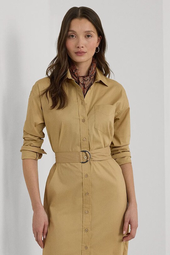 Одежда Платье с примесью шелка Lauren Ralph Lauren 200940277 бежевый