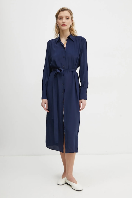 PS Paul Smith rochie din amestec de matase fixat bleumarin W2R.606D.P31186