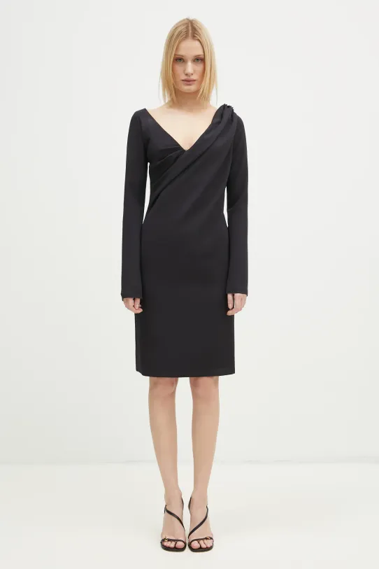 JW Anderson sukienka Shoulder Drape V-Neck Dress z elastanem czarny DR0446.PG1573.999